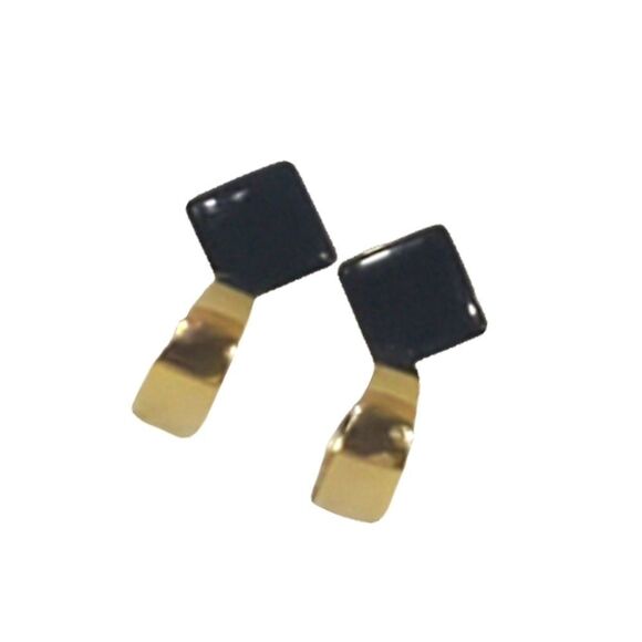 Black Enamel Goldtone Collar Choker Necklace and Earring Set - Picture 6 of 8